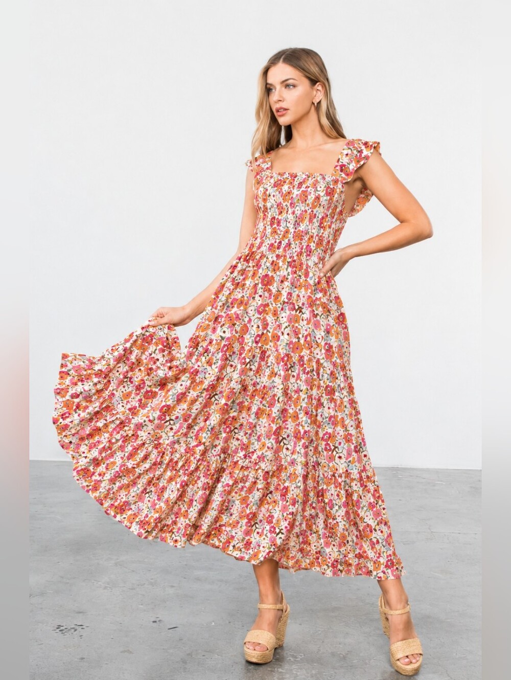 Blueberi Boulevard Pink & Orange Floral Maxi Dress